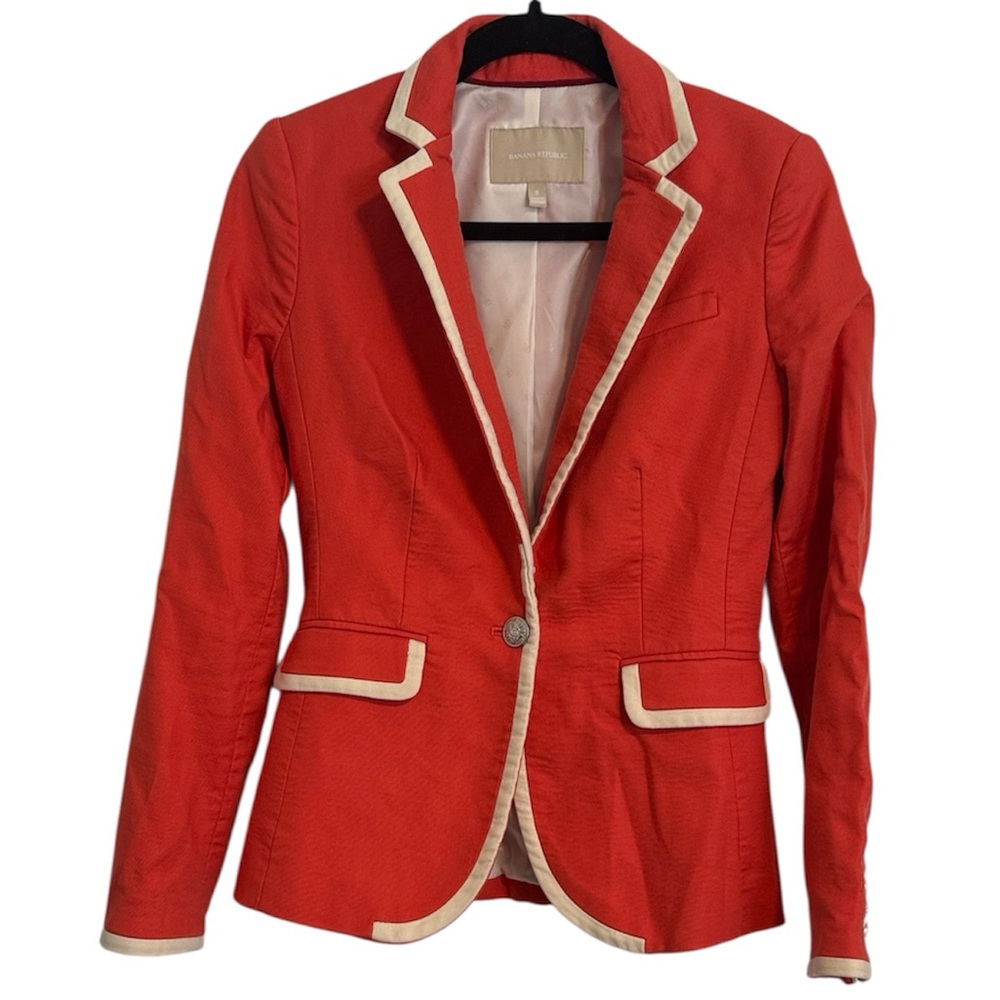 Banana Republic Orange and Cream Blazer with Shoulder Pads